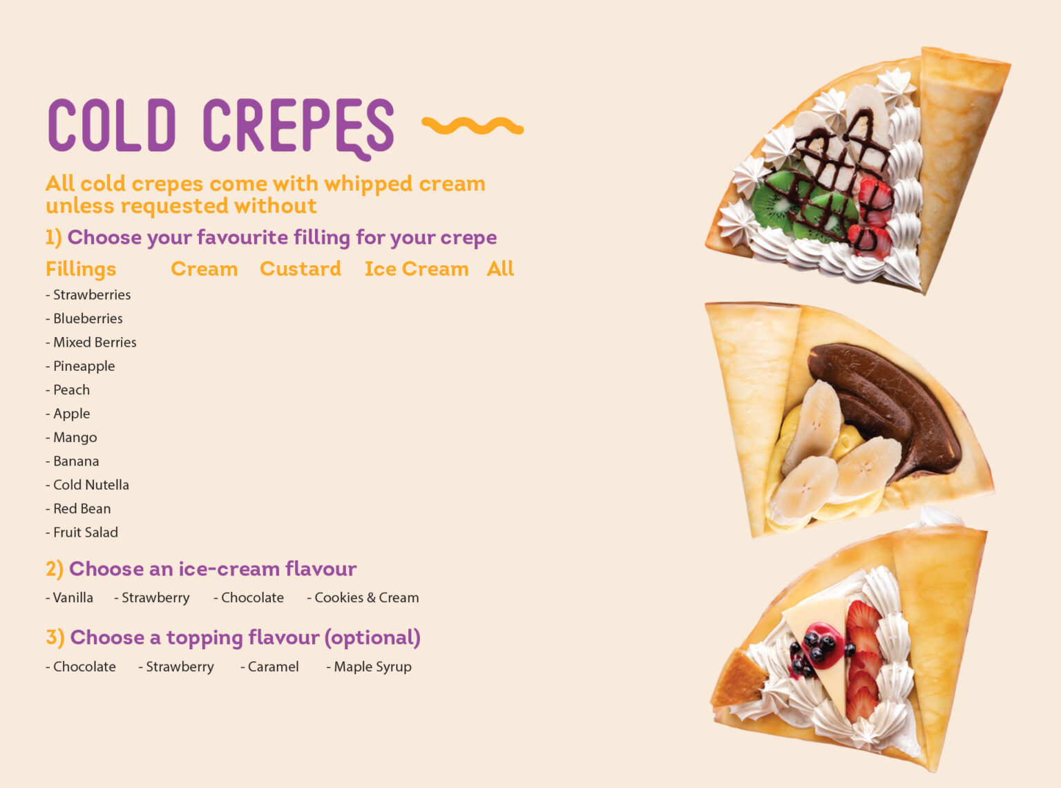 Menu Harajuku Crepes JapaneseStyle Sweet & Savoury Crepes Melbourne